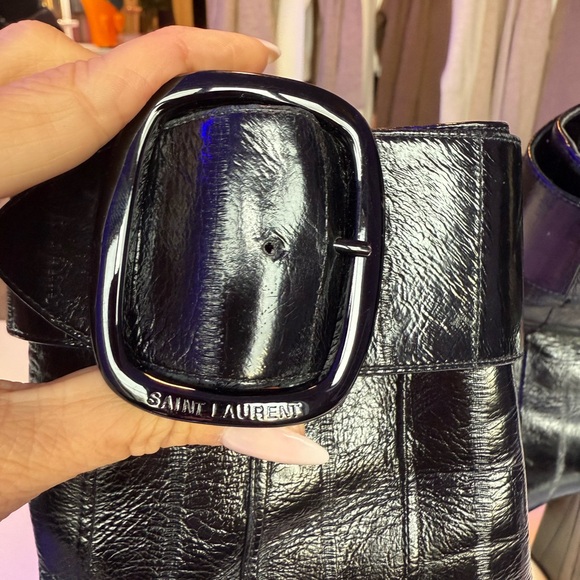 Saint Laurent Eel Billy platform buckle ankle boot - black size 37 - Picture 3 of 11